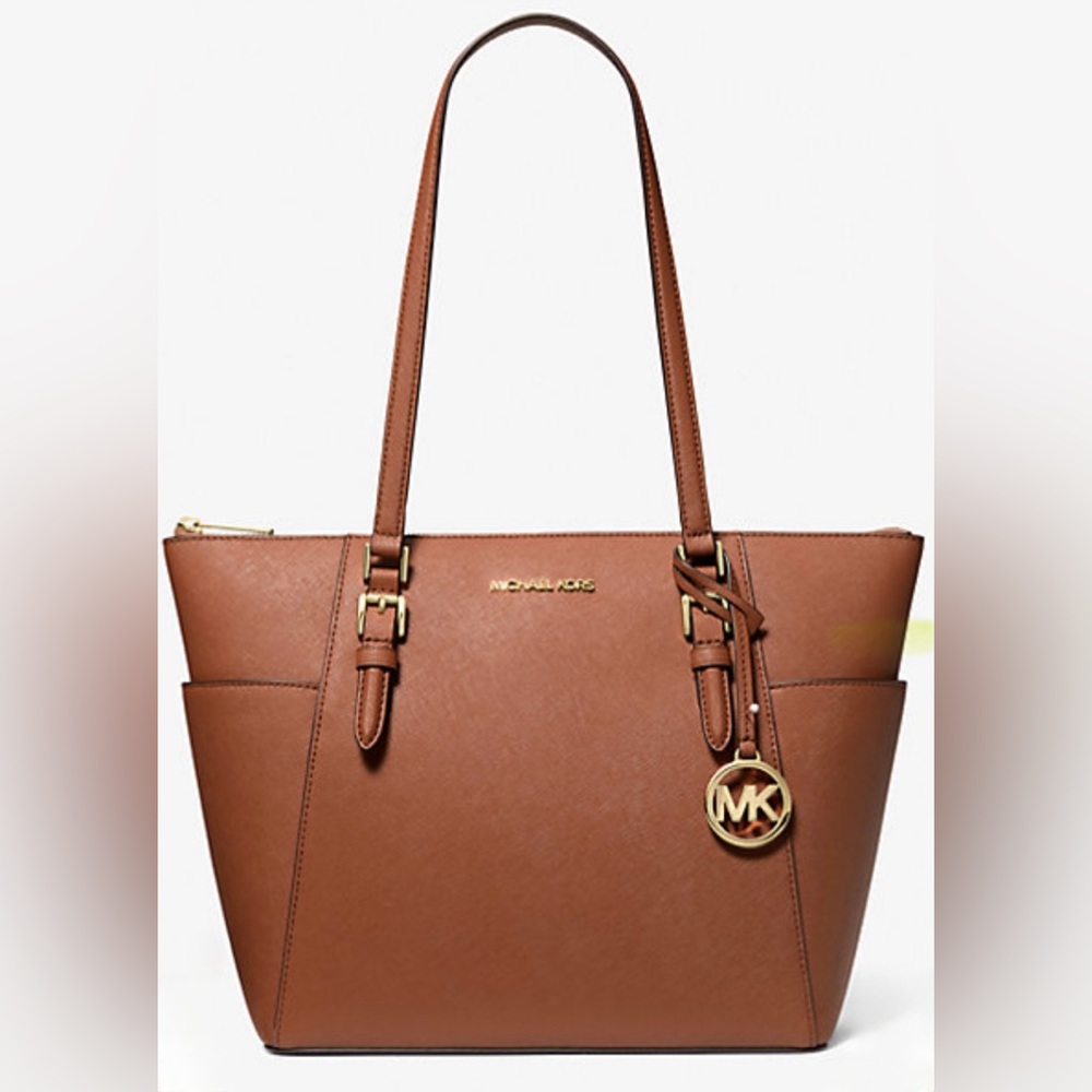 Michael Kors Charlotte Large Saffiano Leather Top-Zip Tote Bag